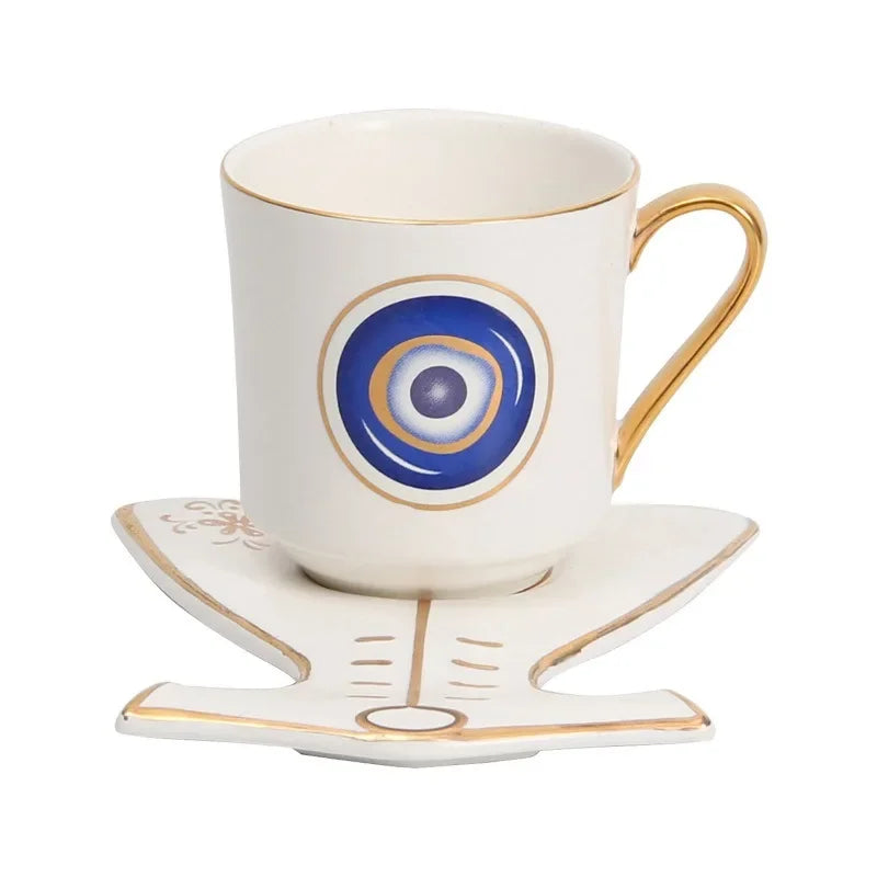 Turkish Blue Eyes Coffee Cup with Saucer