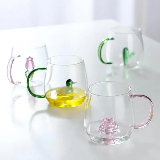 3D Rose Glass Cup with Handle