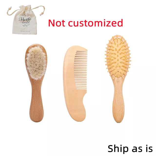 Custom Baby Hair Comb Brush Set Natural Wooden Comb Soft Wool Newborn Baby Bath Care Brush Personalized Massager Gift For Kids