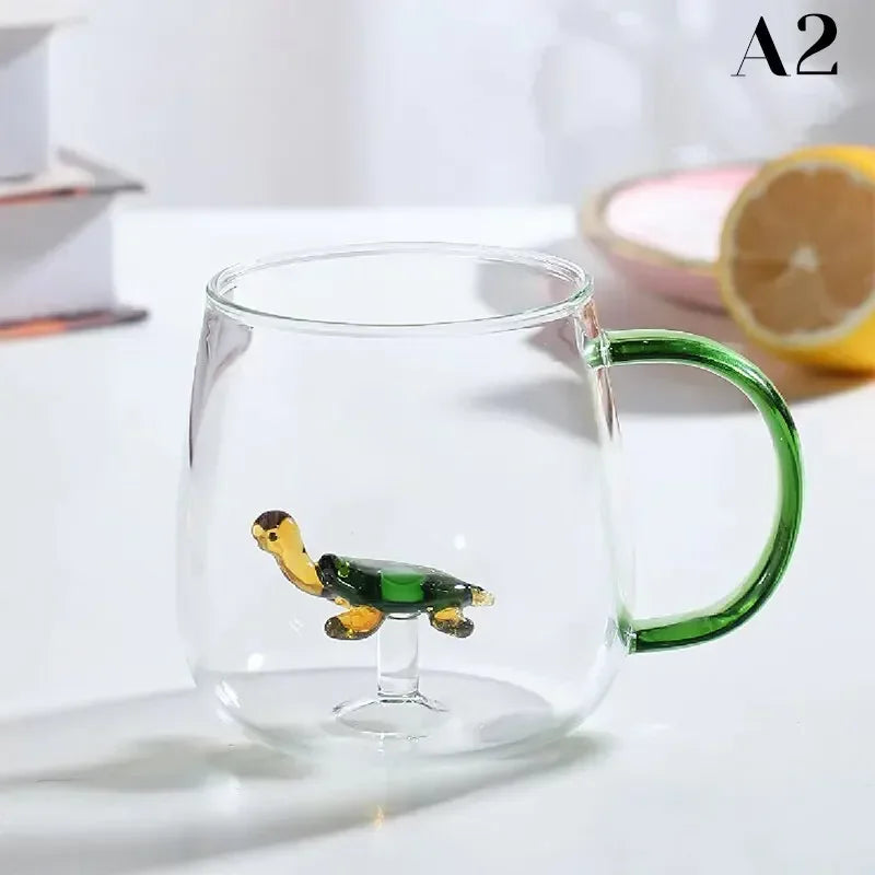 3D Rose Glass Cup with Handle