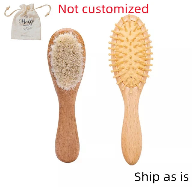 Custom Baby Hair Comb Brush Set Natural Wooden Comb Soft Wool Newborn Baby Bath Care Brush Personalized Massager Gift For Kids