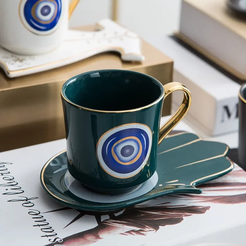 Turkish Blue Eyes Coffee Cup with Saucer