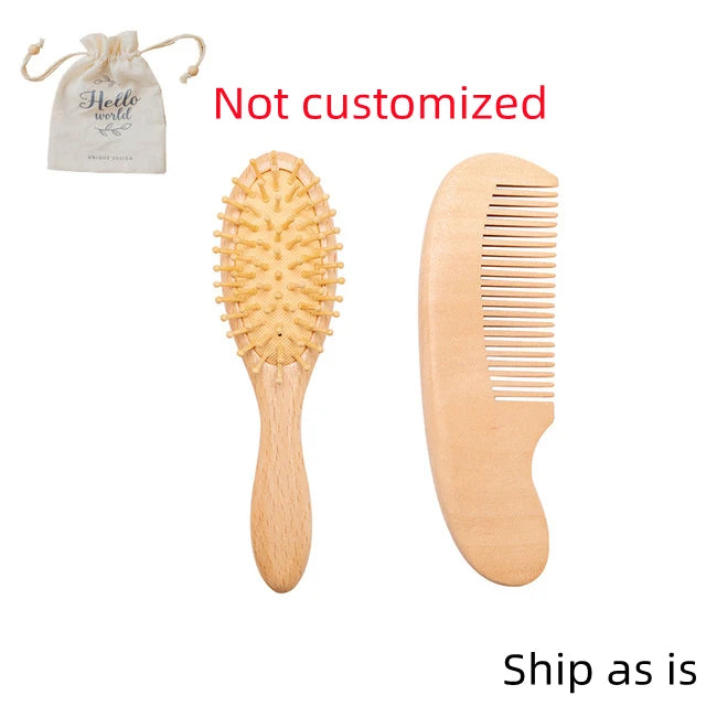 Custom Baby Hair Comb Brush Set Natural Wooden Comb Soft Wool Newborn Baby Bath Care Brush Personalized Massager Gift For Kids