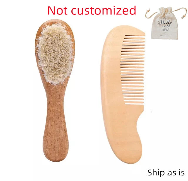 Custom Baby Hair Comb Brush Set Natural Wooden Comb Soft Wool Newborn Baby Bath Care Brush Personalized Massager Gift For Kids