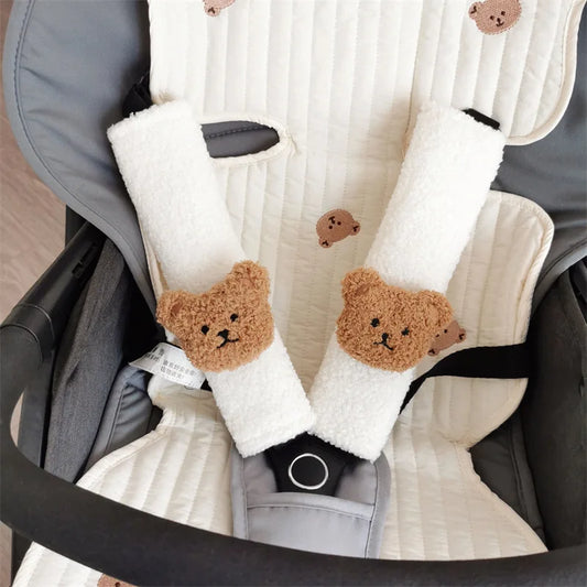 Cute Bear Baby Car Safety Belt Shoulder Protector Baby Cart Belt Cover Stroller Accessories Baby Car Accessories