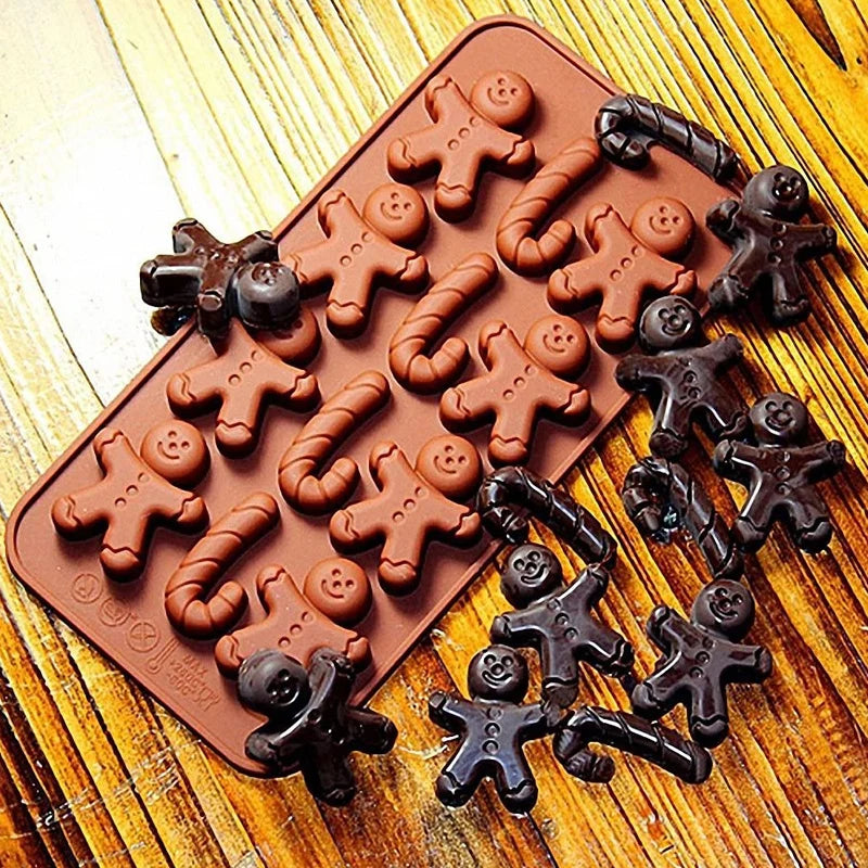 Christmas Shape Silicone Chocolate Mould Non-stick Fondant Cookie Baking Trays Xmas Trees Candy Gingerbread Man Gift Mold Tools